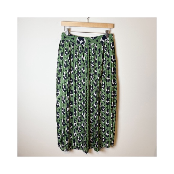 Anthropologie Maeve Green Floral Print Pleated Midi Skirt S - Picture 5 of 10